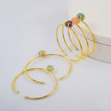 Gold Plated Claw Multi Natural Gemstone Raw Stone Adjustable Bangle Bracelet Jewelry Cuff ZG0451