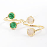 Gold Plated Bezel Round & Square Titanium Rainbow Druzy Ring, Natural Drusy Crystal Jewelry ZG0381