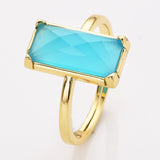 Gold Bezel Rectangle Multi Gemstone Faceted Statement Ring, Adjustable Crystals Rings ZG0532