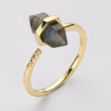 Gold Plated Hexagon Point Turquoise Garnet Aquamarine Gemstone Faceted CZ Micro Pave Adjustable Ring Jewelry ZG0490