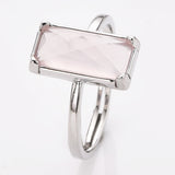 Silver Bezel Rectangle Multi Gemstone Faceted Statement Ring, Adjustable Crystals Rings ZS0532