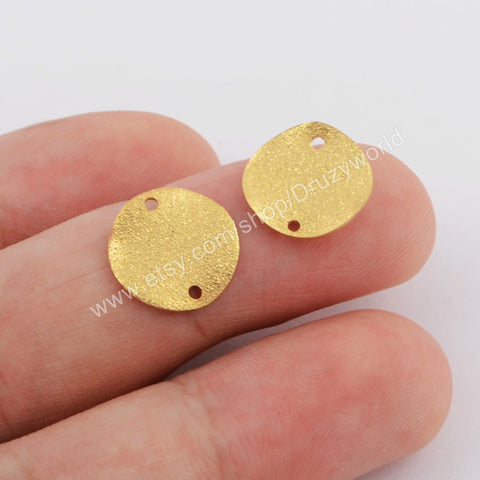 50 Pcs of Matt Gold Plated Brass Wavy Round Slice Connector Findings, Double Holes, For Jewelry Making PJ316