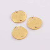 50 Pcs of Matt Gold Plated Brass Wavy Round Slice Connector Findings, Double Holes, For Jewelry Making PJ316