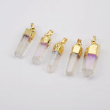 Gold Plated Small Angel Aura Quartz Titanium AB Color Crystal Point Pendant Bead G1395