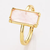 Gold Bezel Rectangle Multi Gemstone Faceted Statement Ring, Adjustable Crystals Rings ZG0532