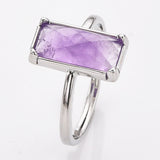 Silver Bezel Rectangle Multi Gemstone Faceted Statement Ring, Adjustable Crystals Rings ZS0532