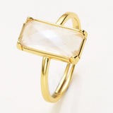 Gold Bezel Rectangle Multi Gemstone Faceted Statement Ring, Adjustable Crystals Rings ZG0532