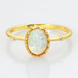 925 Sterling Silver Gold Oval White Opal Ring, CZ Pave Jewelry Ring SS272-2