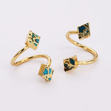 Gold Plated Geometric Natural Copper Turquoise Double Stone Moon Star Wrap Ring Adjustable ED003