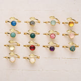 Gold Plated Leaf Round Gemstone Faceted Adjustable Rings, Natural Crystals Rings ZG0533