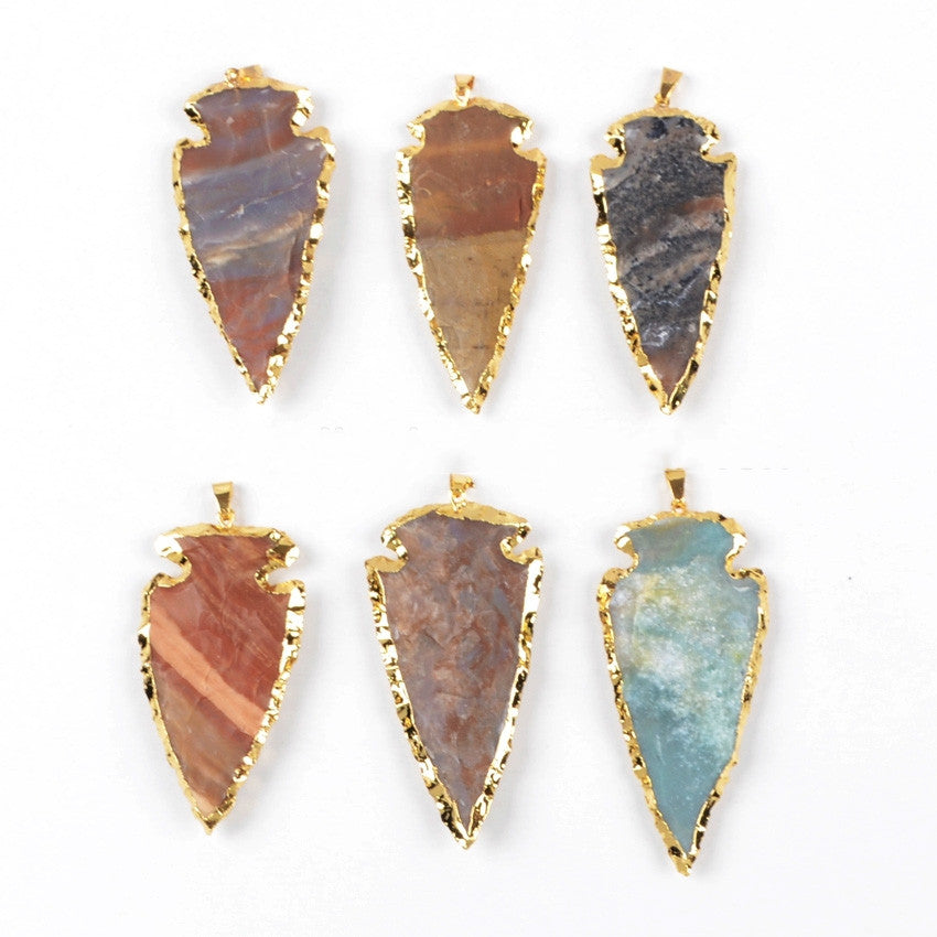 18" Gold Plated Rough Natural Jasper Arrowhead Pendant Necklace Boho Jewelry For Women G0505-4