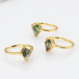 925 Sterling Silver Gold Claw Diamond Moss Agate Ring SS270-1