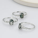 925 Sterling Silver Oval Moss Agate Ring Jewelry SS271-2