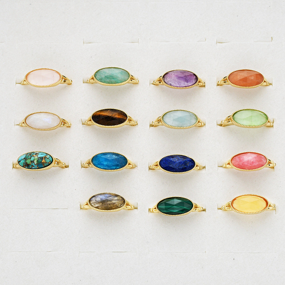 Faceted Oval Birthstone Ring Gold Plated, Healing Boho Jewlery, gemstone ring.