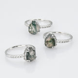 925 Sterling Silver Drop Natural Moss Agate CZ Ring SS267RS