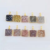 16“ Natural Agate Druzy Square Pendant Necklace, Gold Plated Raw Crystals Healing Jewelry G2022-N