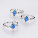 925 Sterling Silver Oval Blue Opal Ring, CZ Pave, Fashion Jewelry SS288-2