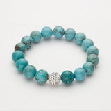 10mm Blue Howlite Turquoise Beads & Disco Bead Stretch Bracelet, Handmade Boho Jewelry AL671