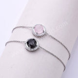Round Gemstone CZ Gold Chain Bracelet, 925 Sterling Silver Crystal Jewelry SS327RG