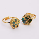 Gold Plated Natural Copper Turquoise Moon Ring, Adjustable, Turquoise Gemstone Star Jewelry Ring ED002