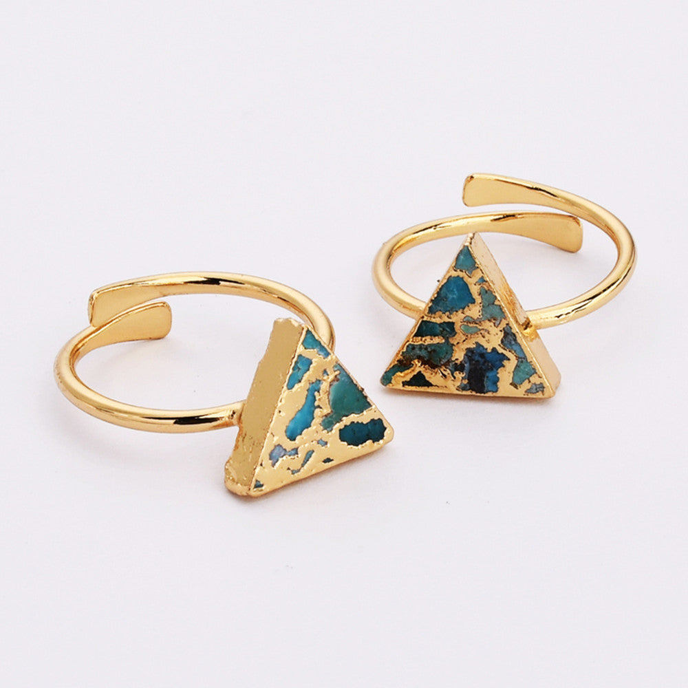 Gold Plated Geometric Natural Copper Turquoise Ring, Crescent Moon Star Heart Hexagon Ring ED002