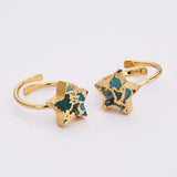 Gold Plated Natural Copper Turquoise Moon Ring, Adjustable, Turquoise Gemstone Star Jewelry Ring ED002