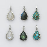 Teardrop Silver Plated Gemstone Pendant, Pear Faceted Crystal Stone Charm, Making Jewelry Craft ZS0508