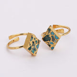 Gold Plated Natural Copper Turquoise Moon Ring, Adjustable, Turquoise Gemstone Star Jewelry Ring ED002