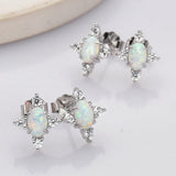 925 Sterling Silver Oval White Opal Stud Earrings, CZ Pave, Fashion Jewelry SS290-3