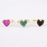 Tiny Small Size Rainbow Heart Druzy Geode Adjustable Knuckle Ring Gold Plated G0600