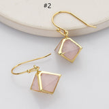 Gold Pyramid Rose Quartz Dangle Earrings/Hoop Earring/Pendant Necklace, Healing Crystal Boho Jewelry G1004-E