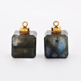 Gold Plated Square Green Fluorite Aquamarine Crystal Gemstone Perfume Bottle Charm Pendant G2080