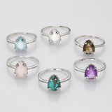 S925 Sterling Silver Claw Teardrop Faceted Gemstone Ring, CZ Micro Pave Birthstone Jewelry SS257RS