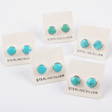 925 Sterling Silver Round 6mm Natural Turquoise Stud Earrings SS186