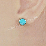 925 Sterling Silver Round 6mm Natural Turquoise Stud Earrings SS186