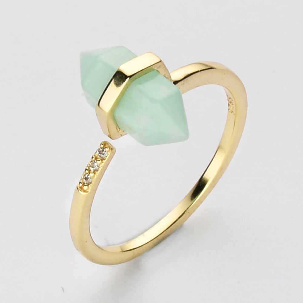 Gold Plated Hexagon Point Turquoise Garnet Aquamarine Gemstone Faceted CZ Micro Pave Adjustable Ring Jewelry ZG0490
