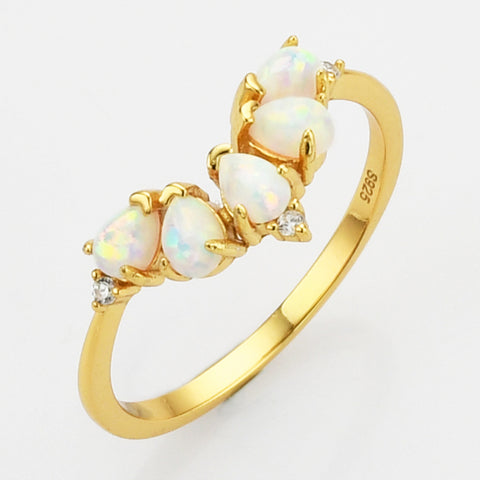Gold Drop Mulitple White Opal Ring, 925 Sterling Silver, CZ Pave Jewelry Ring SS272-1