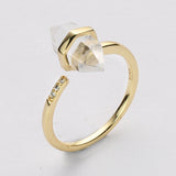 Gold Plated Hexagon Point Turquoise Garnet Aquamarine Gemstone Faceted CZ Micro Pave Adjustable Ring Jewelry ZG0490