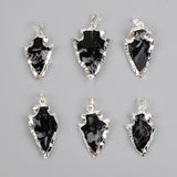 Small Gold Plated Rough Black Obsidian Arrowhead Pendant G0503