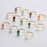 Gold Plated Hexagon Point Turquoise Garnet Aquamarine Gemstone Faceted CZ Micro Pave Adjustable Ring Jewelry ZG0490