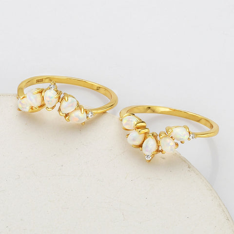 925 Sterling Silver White Opal CZ Gold Ring Fashion Jewelry SS272RG