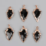 Small Gold Plated Rough Black Obsidian Arrowhead Pendant G0503