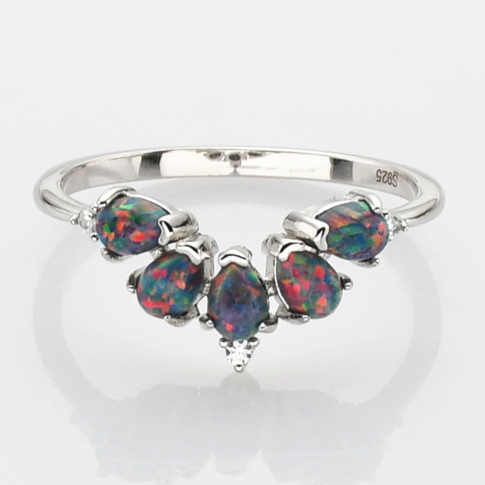 925  Sterling Silver Drop Mulitple Black Opal Ring, CZ Pave, Fashion Jewelry SS273-4