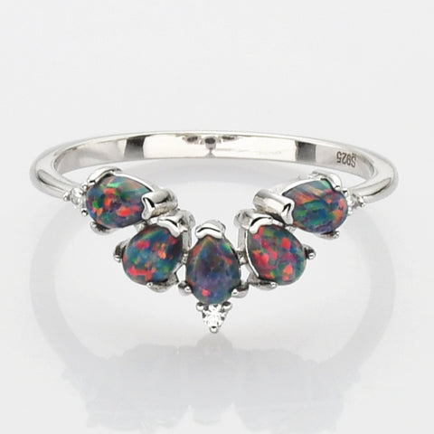 925 Sterling Silver Drop Black Opal Ring, CZ Pave Fashion Jewelry SS273-4