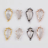 Gold Plated Rough Natural White Quartz Carved Arrowhead Connectors, For DIY Jewelry Making G0942