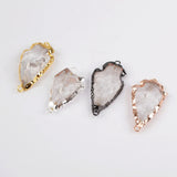 Gold Plated Rough Natural White Quartz Carved Arrowhead Connectors, For DIY Jewelry Making G0942