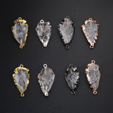 Gold Plated Rough Natural White Quartz Carved Arrowhead Connectors, For DIY Jewelry Making G0942