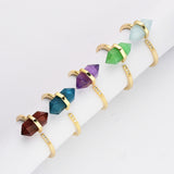 Gold Plated Hexagon Point Turquoise Garnet Aquamarine Gemstone Faceted CZ Micro Pave Adjustable Ring Jewelry ZG0490