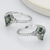 925 Sterling Silver Diamond Moss Agate CZ Micro Pave Ring SS269-2