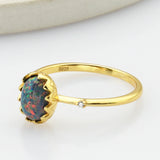 925 Sterling Silver Gold Oval Black Opal Ring, CZ Pave Fashion Jewelry SS273-2